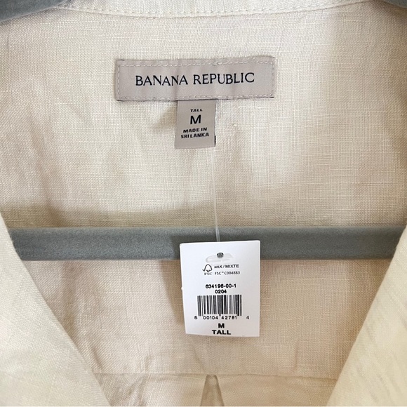 NWT New Banana Republic 100% Linen Cream Casual Button Down Shirt M Tall - Picture 3 of 8